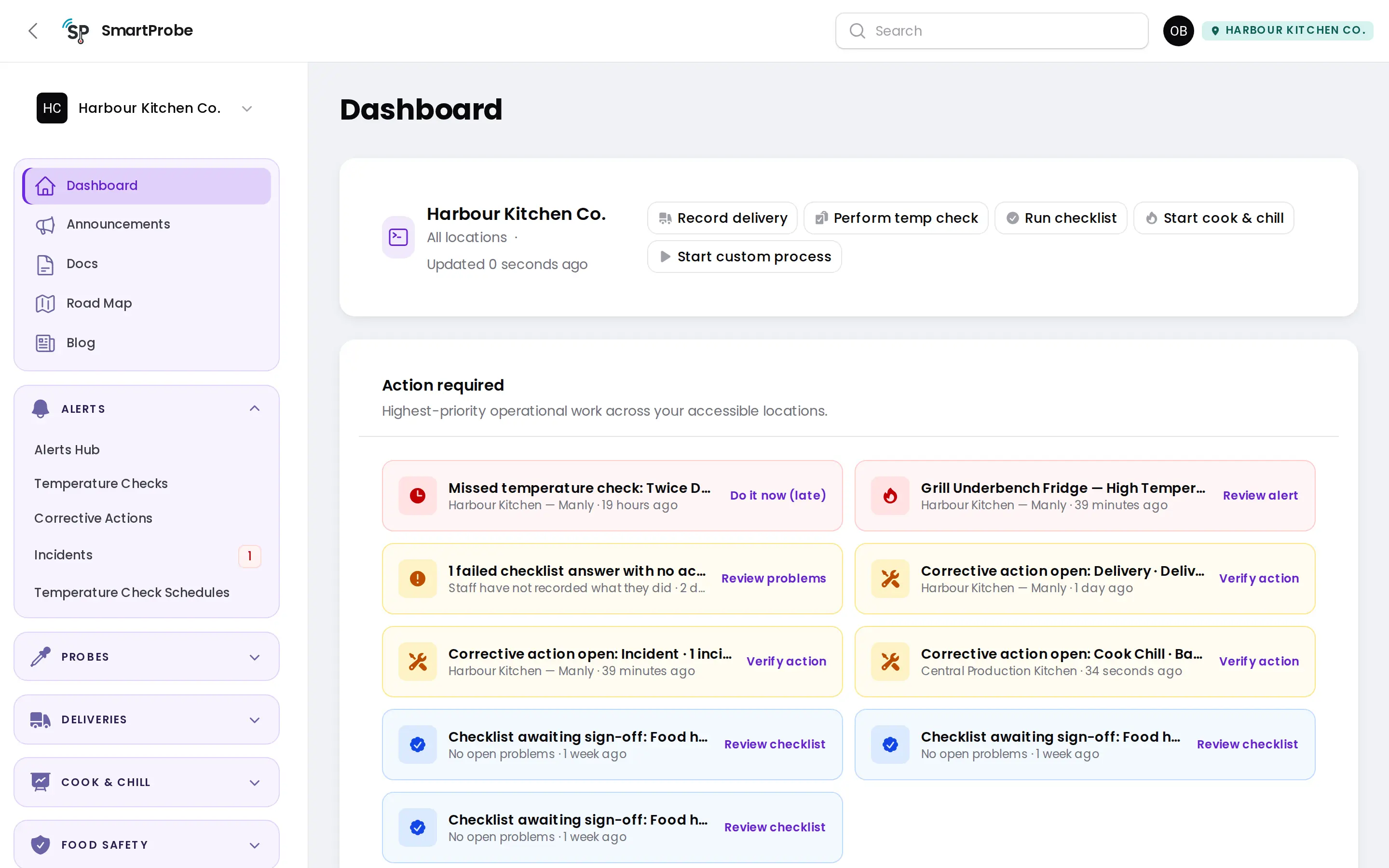 The SmartProbe dashboard